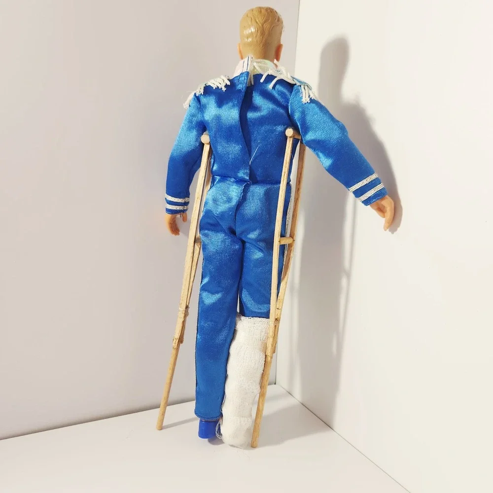Vintage Mattel Ken Doll‎ Blue Satin Circus Performer with Crutches and Cast